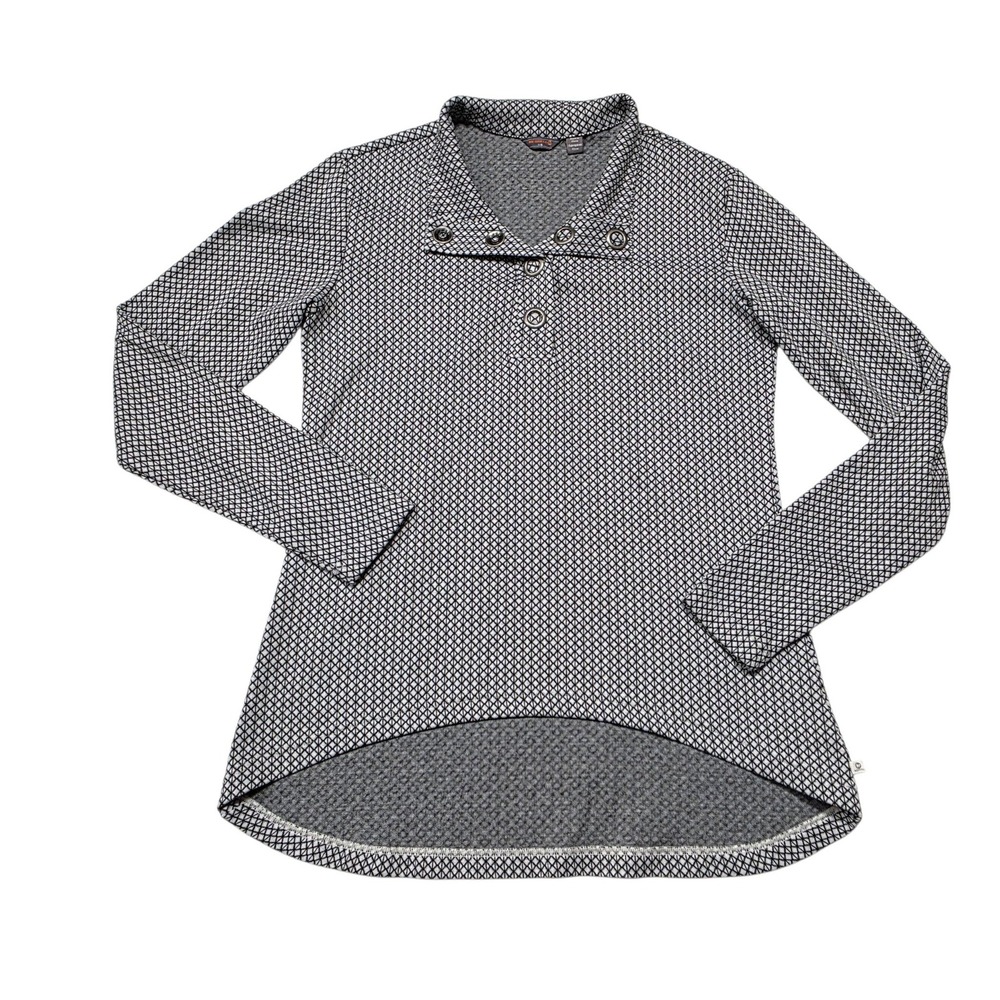 Merrell Diamond Print Henley Tunic Top Women Large Gray Rayon Blend Hi-Low
